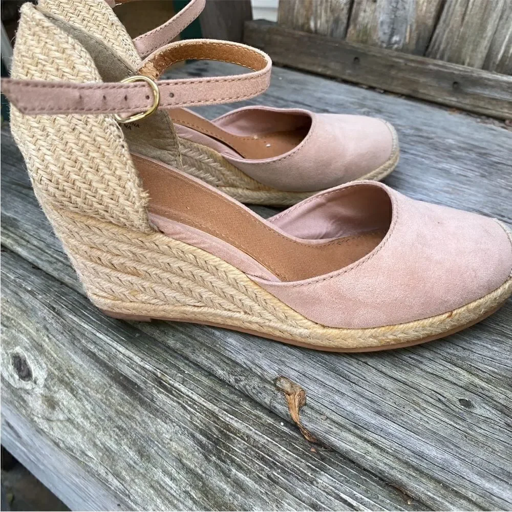 H&M light pink beige Wedge Heel Espadrille Sandals size 7